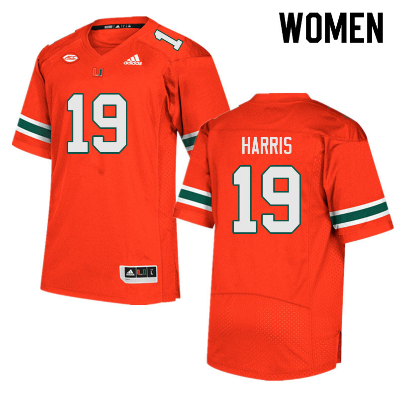 Women #19 Jaden Harris Miami Hurricanes College Football Jerseys Sale-Orange - Click Image to Close